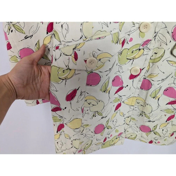 Ann Taylor LOFT Vintage Y2K S Fruit Print Apple Pear Trench Coat Jacket Cotton - Picture 6 of 13